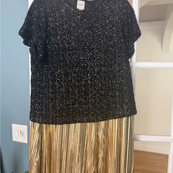 Anthropologie Metallic Gold Midi Skirt - Picture 6 of 7